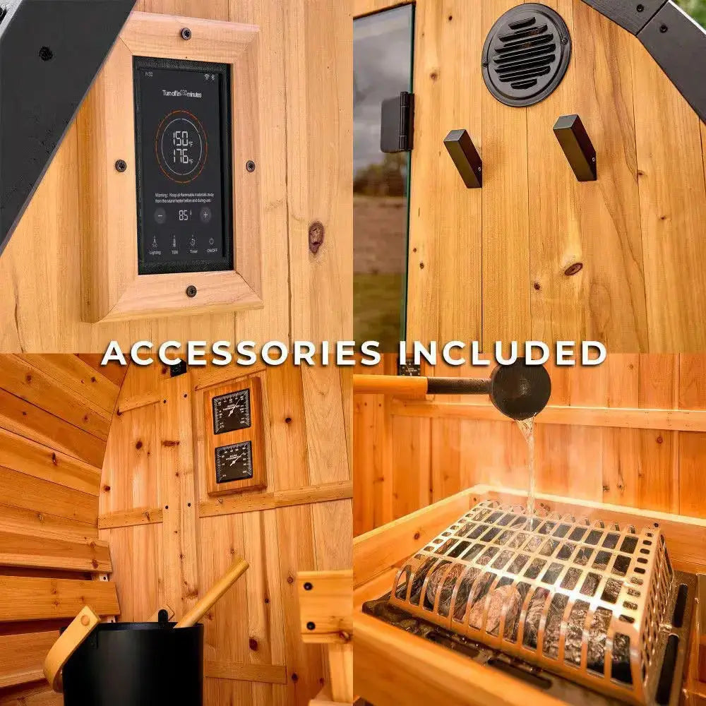 Lennon 6-Person Outdoor Cedar Traditional Wet/Dry Cube Sauna with 9Kw Electric Heater, Wi-Fi Control, LED Lights
