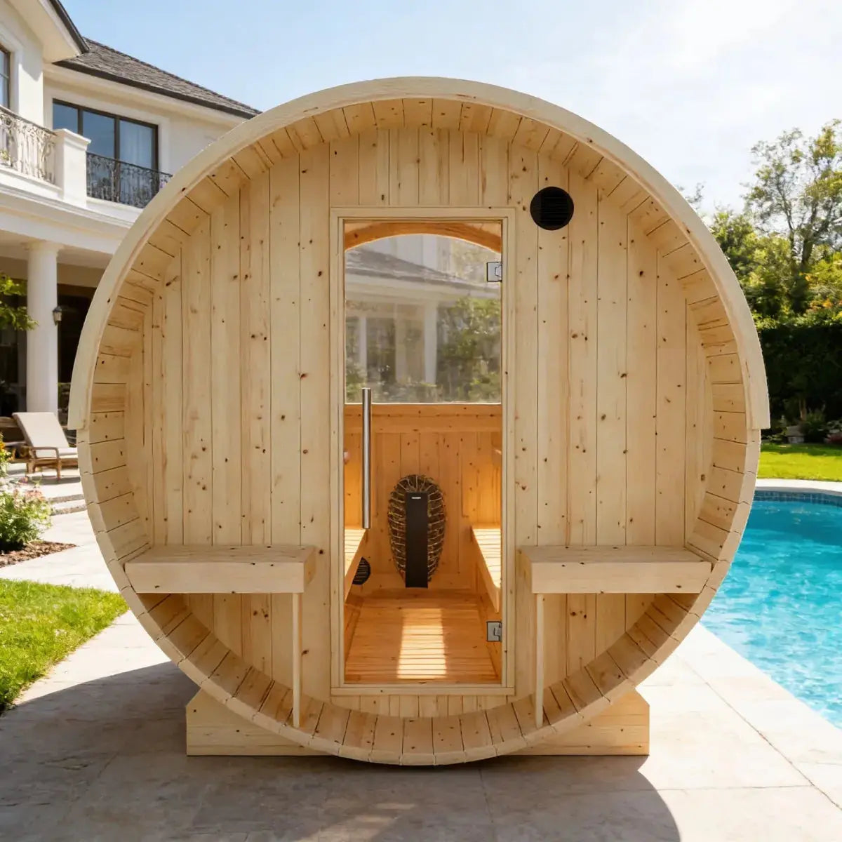 Helsinki Finnish Barrel Sauna with Terrace and WiFi Heater - Finnish Sauna Builders Finnish Sauna Builders