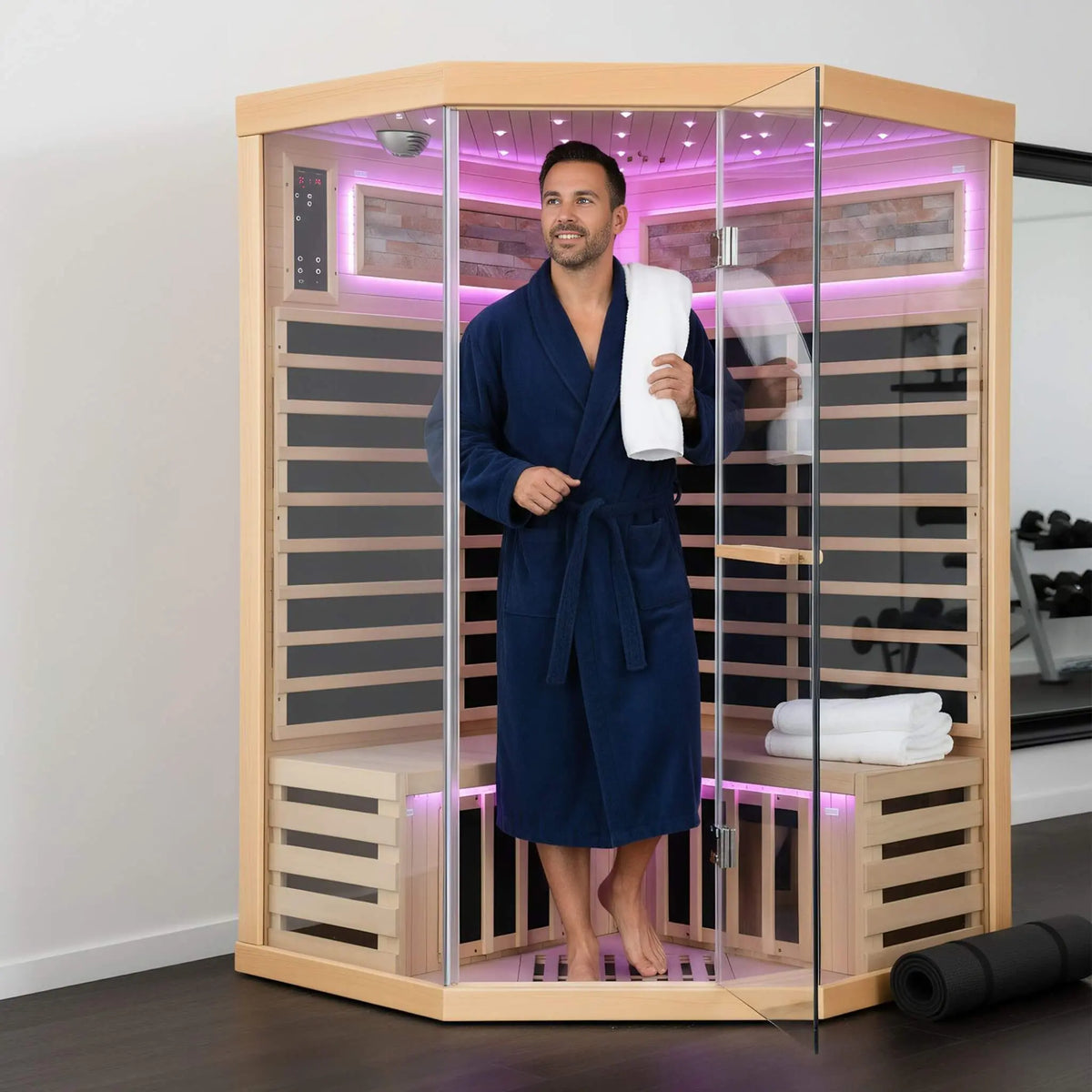 Ember Premium Canadian Hemlock 2-Person Indoor Infrared Sauna Room With Glass Front (SAK21495) SAKSBY WHOLESALE