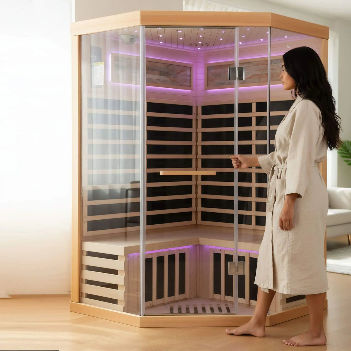 Ember Premium Canadian Hemlock 2-Person Indoor Infrared Sauna Room With Glass Front (SAK21495) SAKSBY WHOLESALE