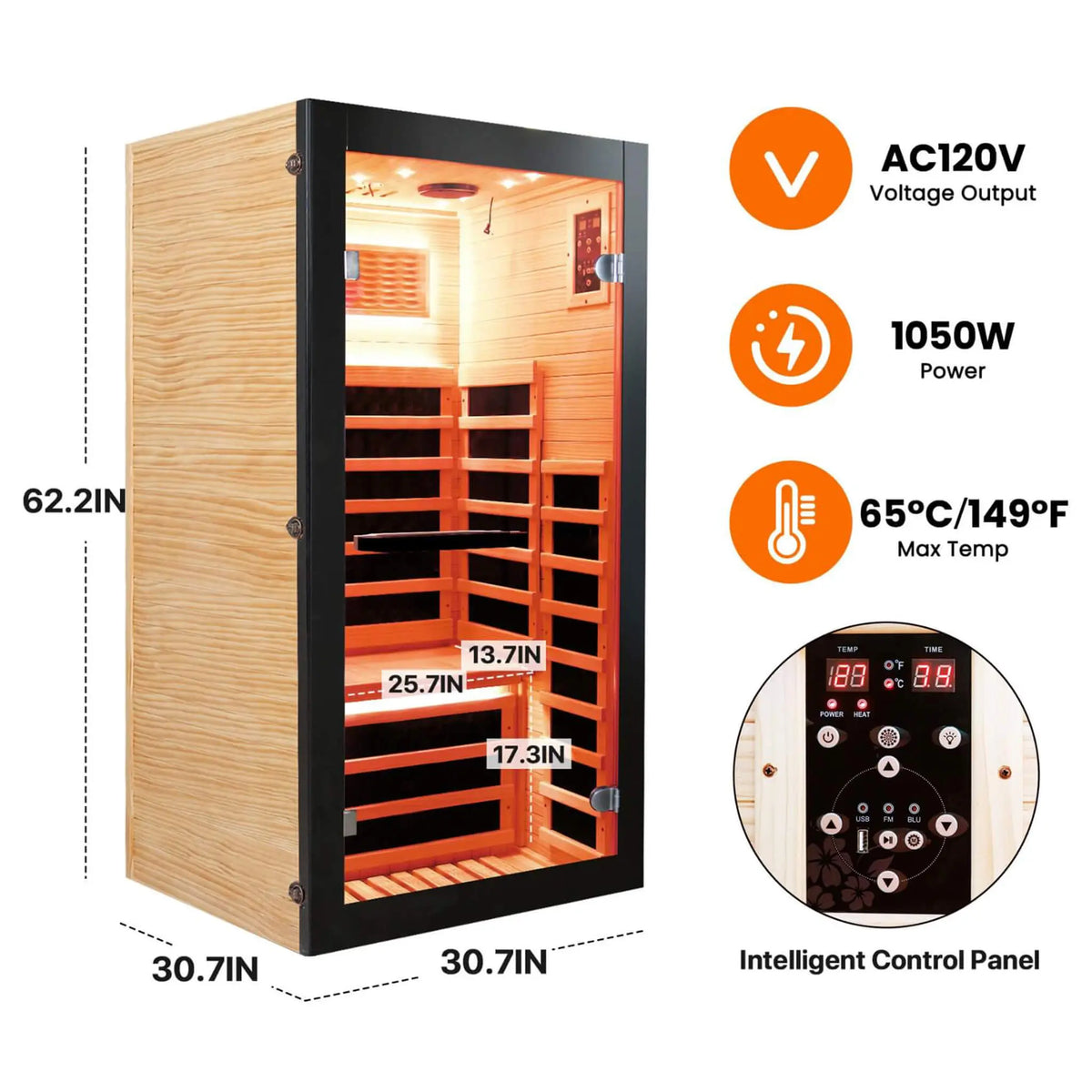Solara Single-Person Chilean Pine Infrared Sauna Cabin (SAK57926) SAKSBY WHOLESALE