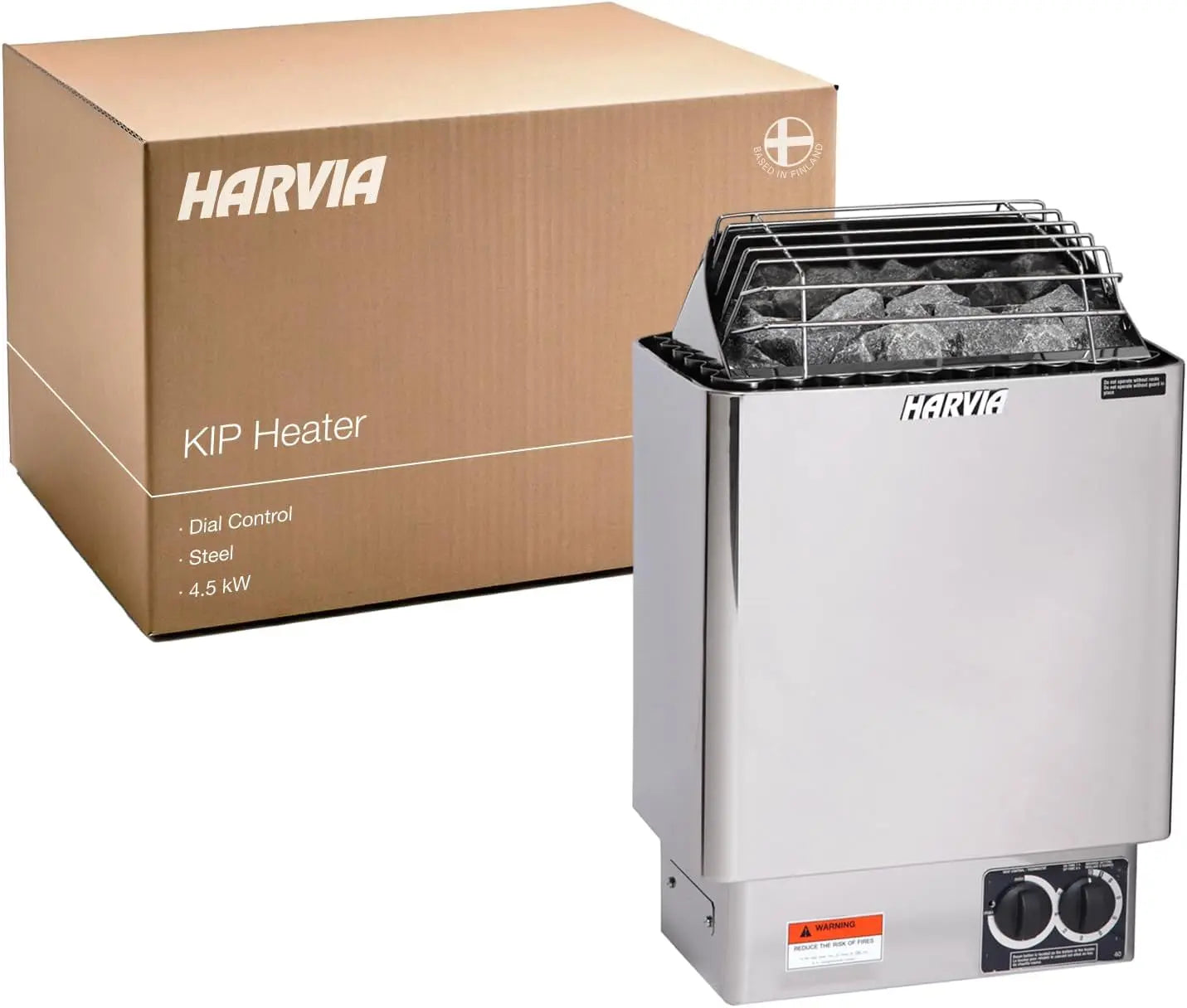 KIP Sauna Heater, Wall Mounted Electric Sauna Stove, Stainless Steel 240V Heater with Sauna Stones Included, Large Stone Cavity for Maximum Heat Release (4.5Kw - Dials)