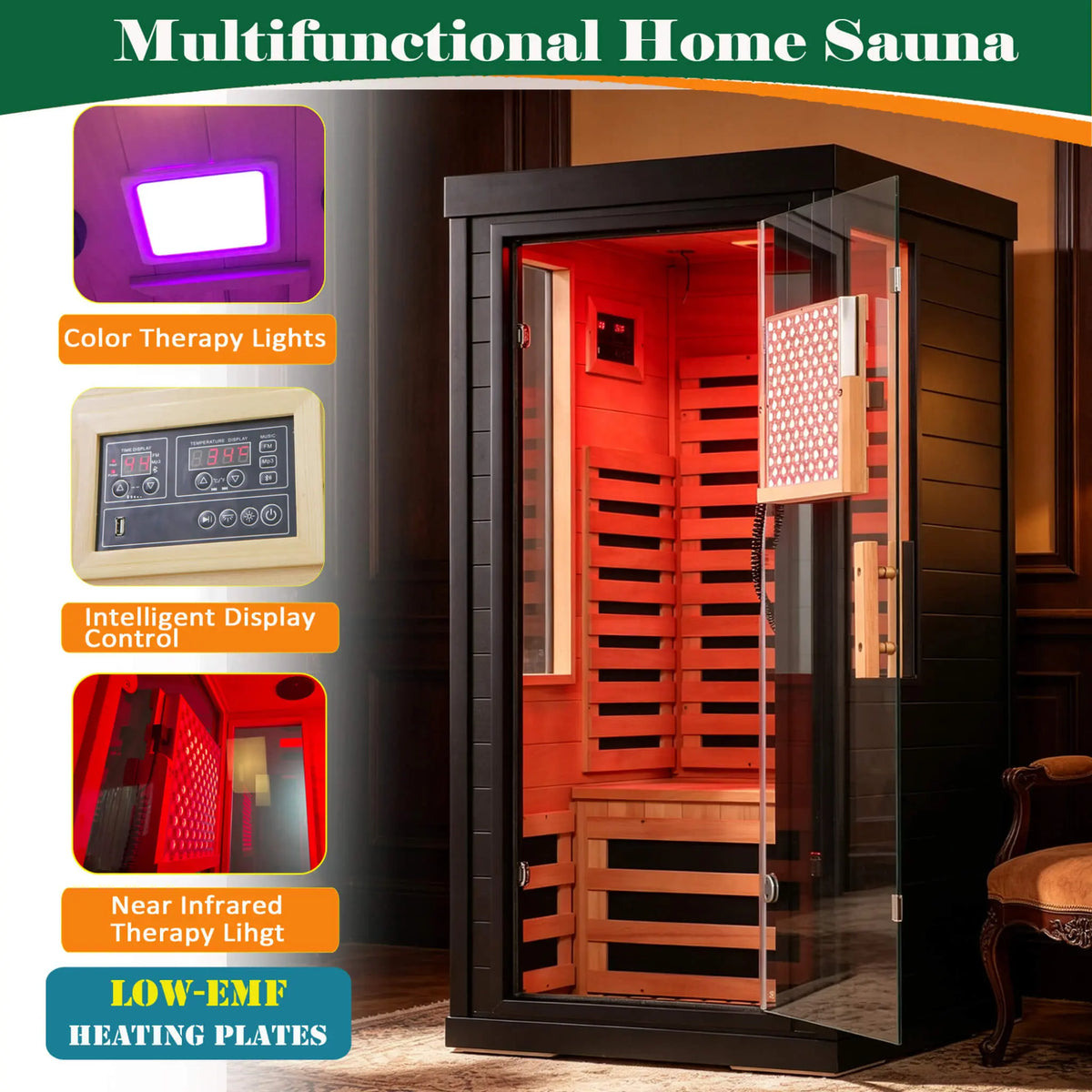 Aurelo 2-Person Low EMF Indoor Infrared Sauna With Red Light Therapy (SAK37542) SAKSBY WHOLESALE