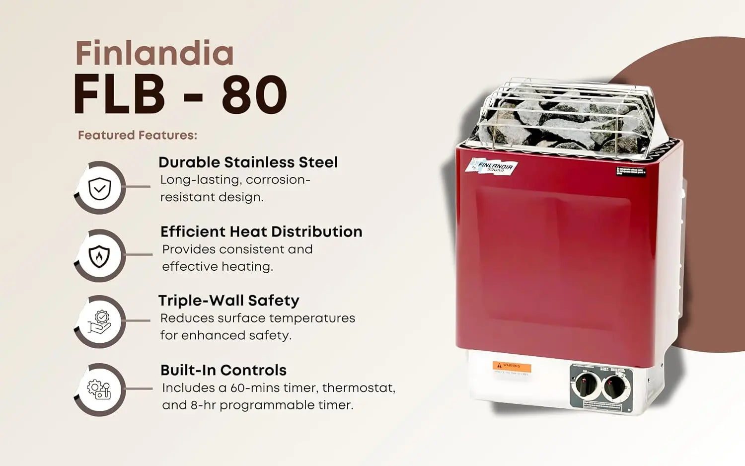 /Harvia FLB-80/KIP-80B Sauna Heater, 8Kw 240V/1Ph, Maximum 425 Cubic Feet