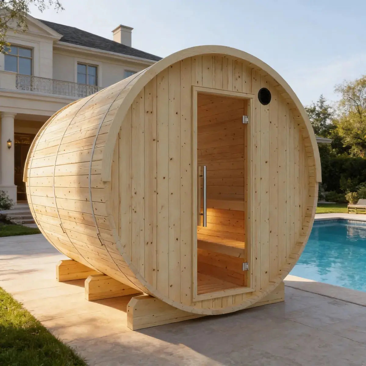 Tampere Finnish Barrel Sauna with WiFi Heater - Finnish Sauna Builders Finnish Sauna Builders