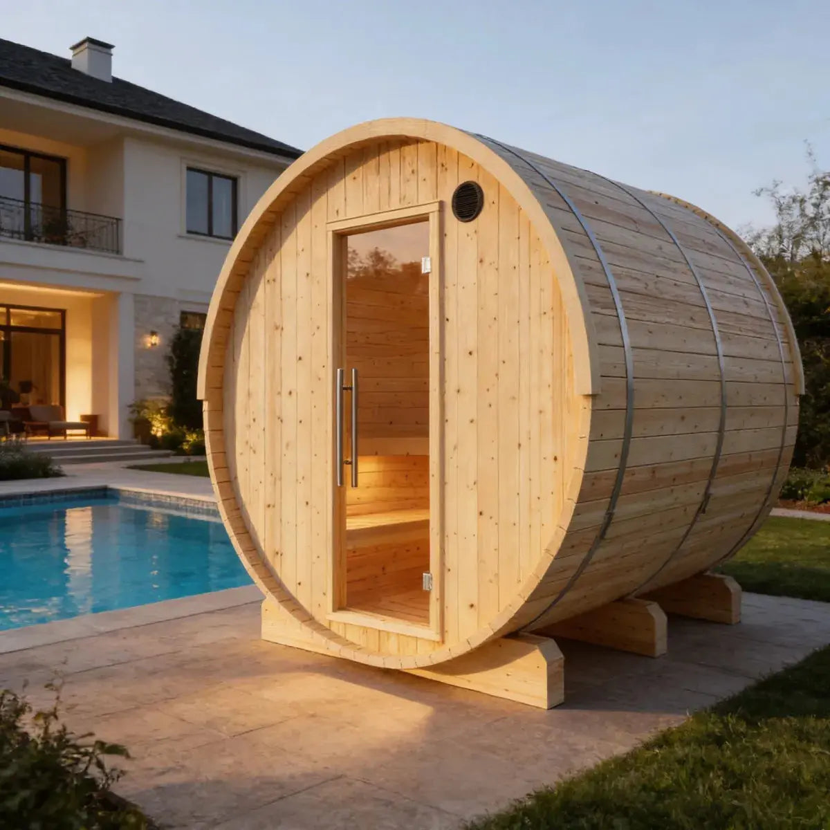 Vassa Finnish Barrel Sauna with WiFi Heater - Finnish Sauna Builders Finnish Sauna Builders