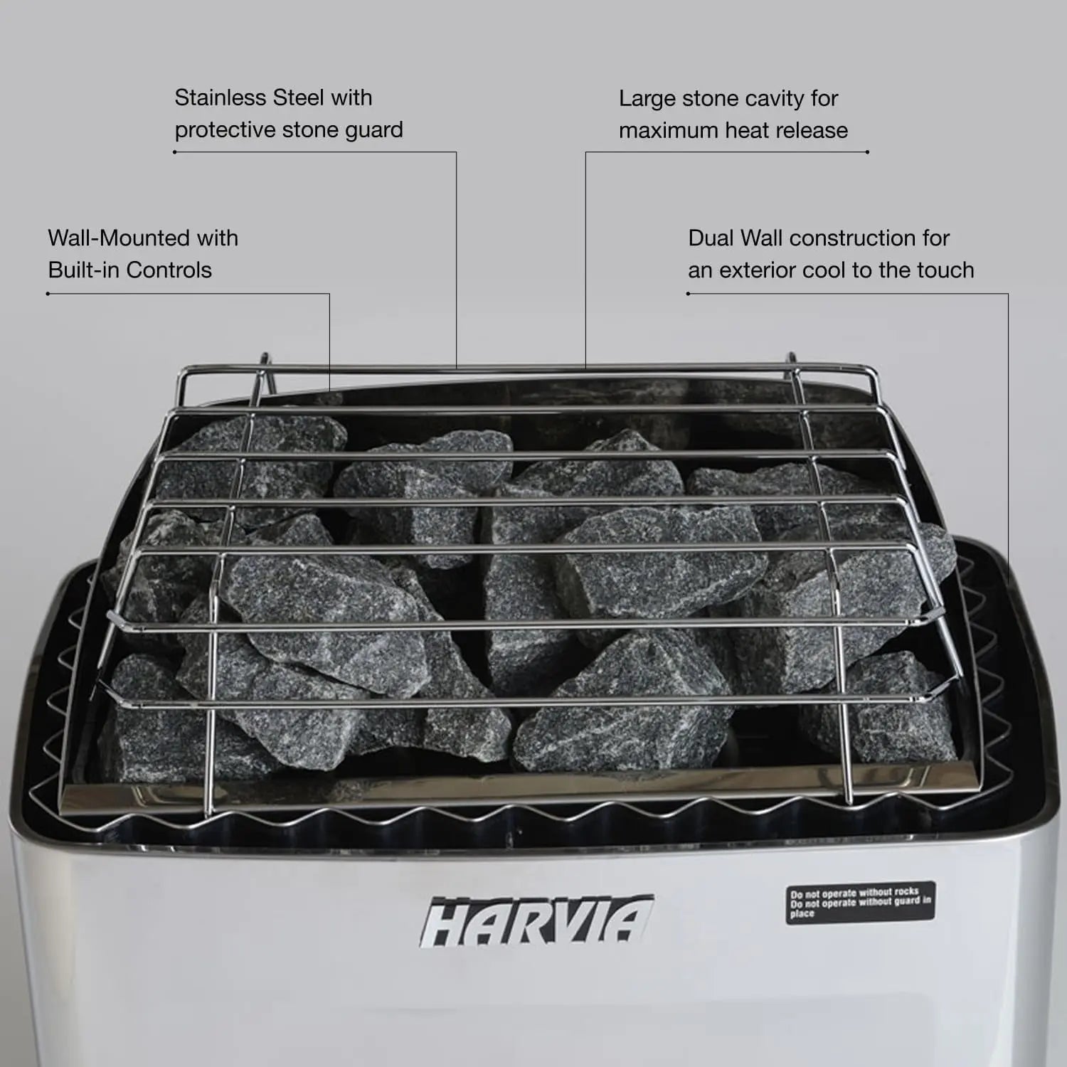KIP Sauna Heater, Wall Mounted Electric Sauna Stove, Stainless Steel 240V Heater with Sauna Stones Included, Large Stone Cavity for Maximum Heat Release (4.5Kw - Dials)