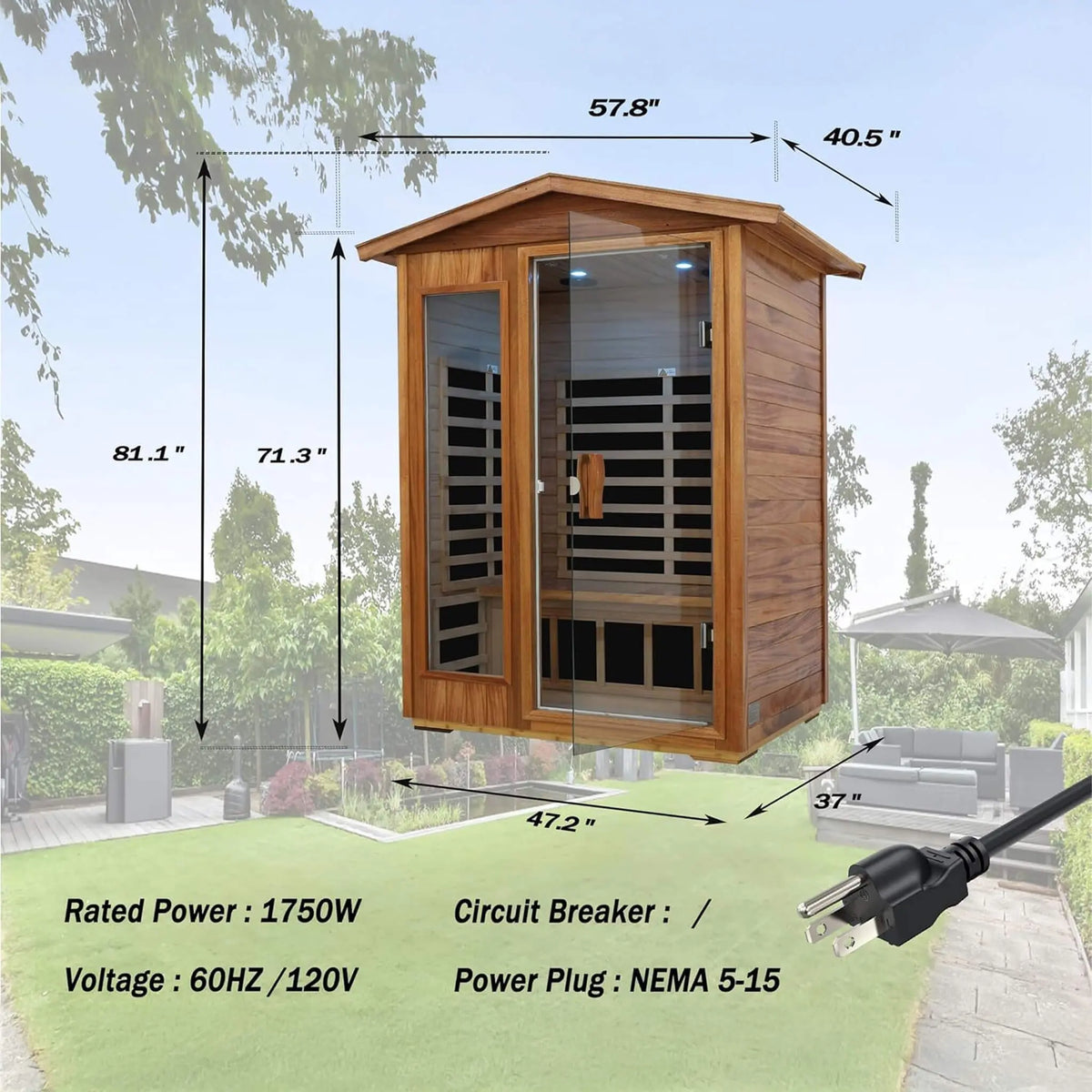 Ignis 2-Person Ultra-Low EMF Mahogany Outdoor Infrared Sauna With Bluetooth Speakers (SAK43021) SAKSBY WHOLESALE