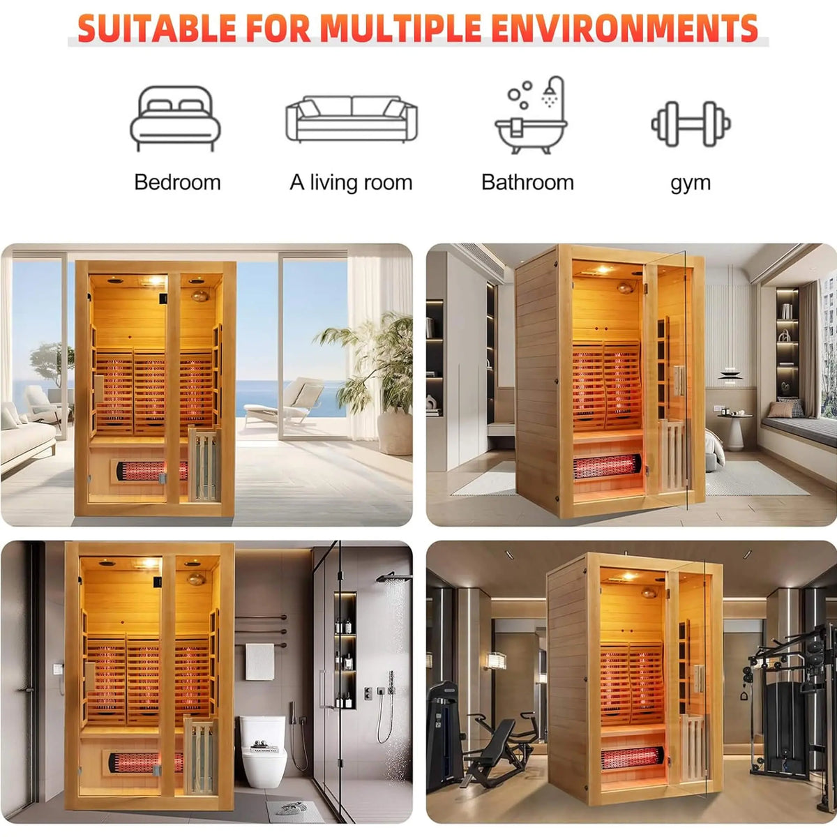 Luma 2-Person Indoor Hybrid Sauna Room With Infrared And 3.5KW Steam Heater [Made-To-Order] (SAK83750) SAKSBY WHOLESALE