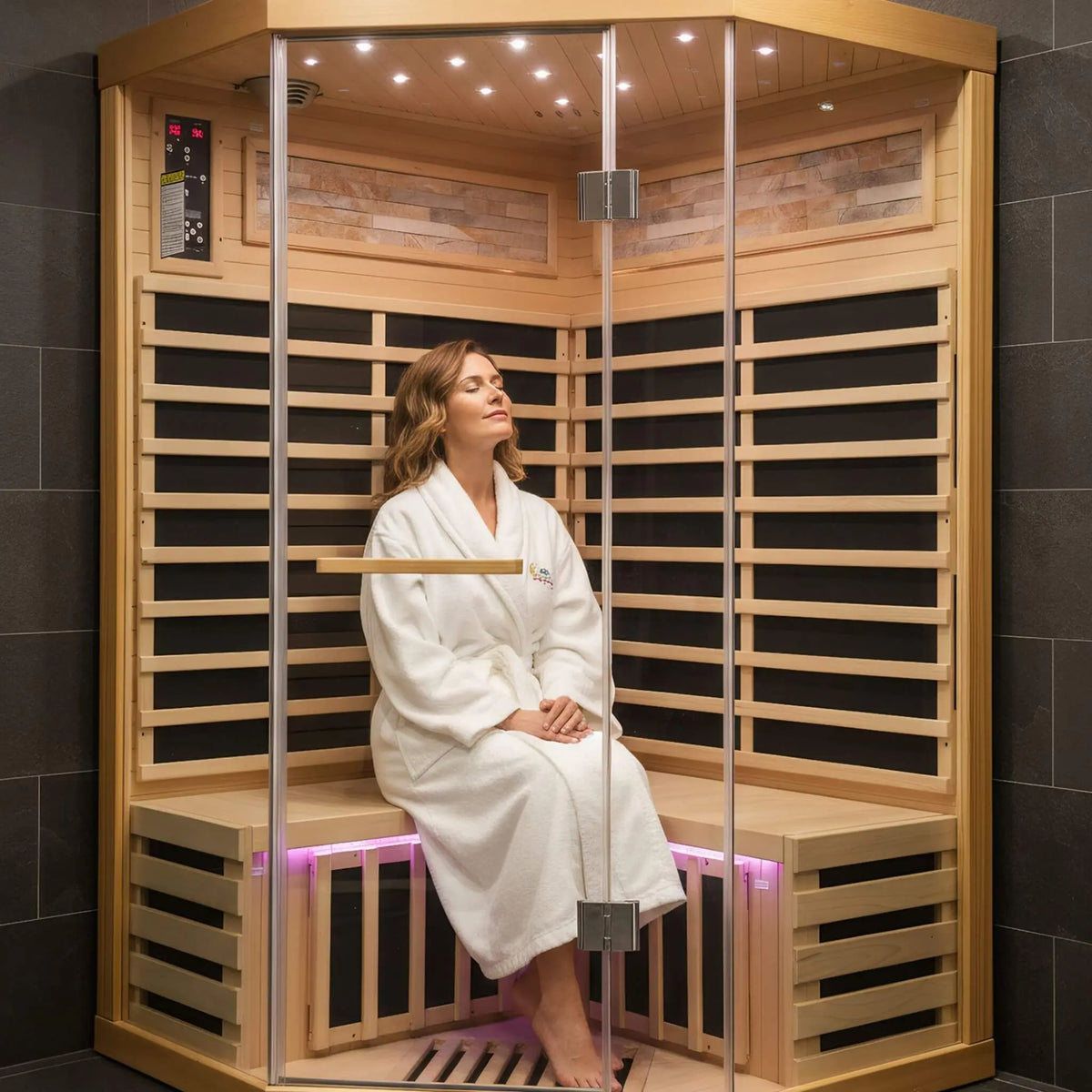 Ember Premium Canadian Hemlock 2-Person Indoor Infrared Sauna Room With Glass Front (SAK21495) SAKSBY WHOLESALE
